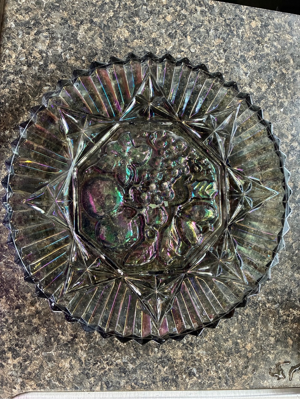 Iridescent Glass Decorative Plate in Purple-Green Sheen